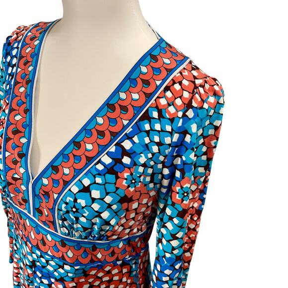 eci New York Floral V-neck Top 3/4 Sleeves Keyhole Back Stretch Y2K Blouse Med - Picture 2 of 10